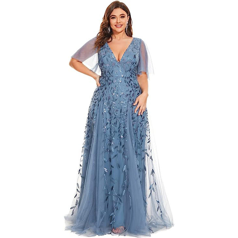 Women's Plus Size Bridesmaid Sequined Net Fishtail Dress