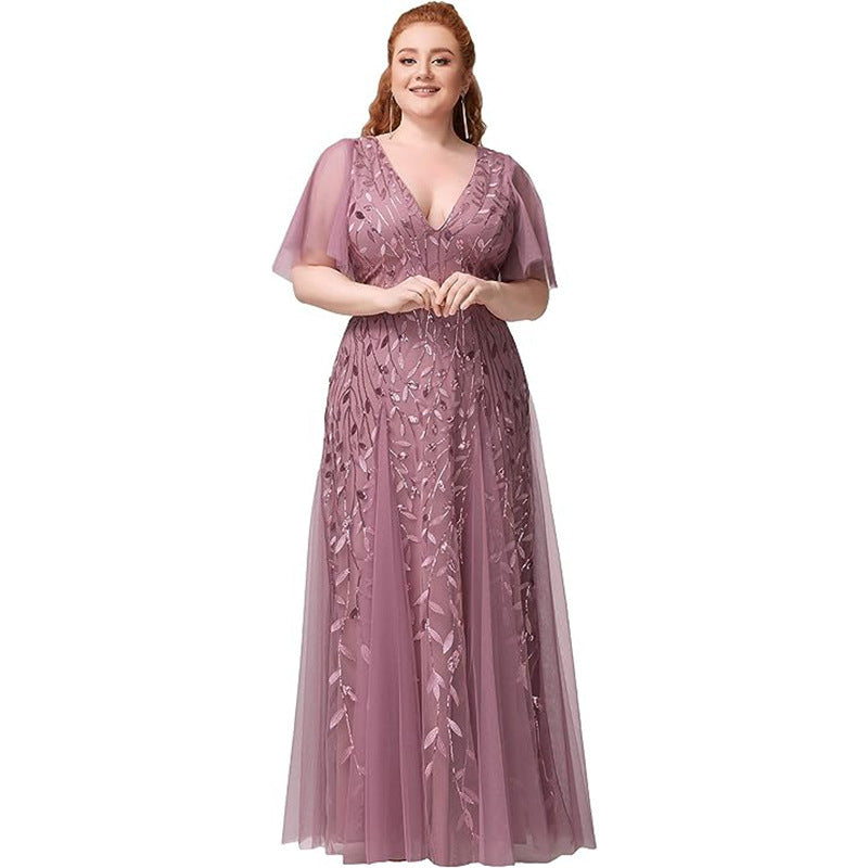 Women's Plus Size Bridesmaid Sequined Net Fishtail Dress