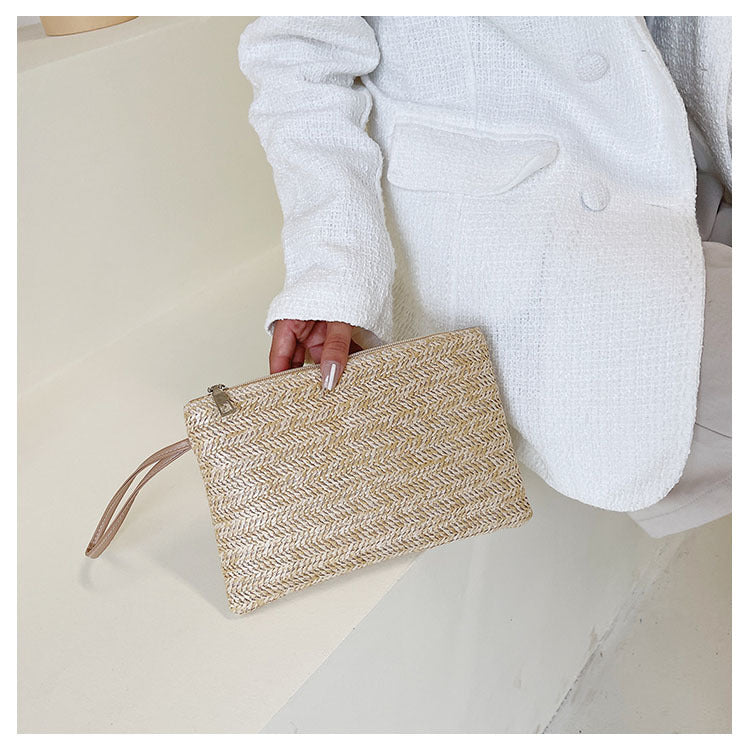 Women's Wheat Straw Mobile Phone Change Clutch Bag