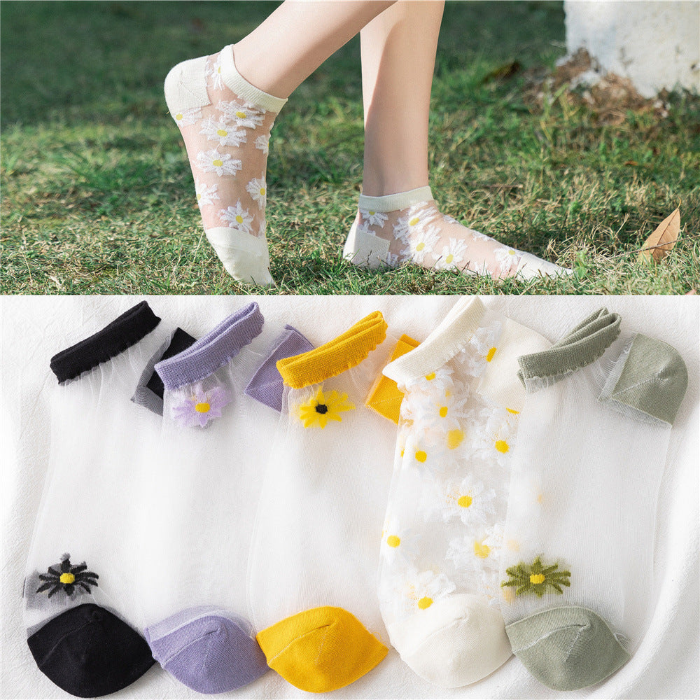 Spring, Summer And Autumn Cotton Bottom Bag Summer Women'S Card Stockings Crystal Ice Silk Socks