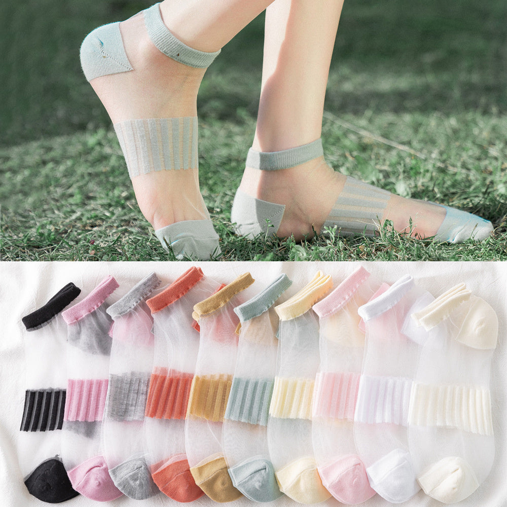 Spring, Summer And Autumn Cotton Bottom Bag Summer Women'S Card Stockings Crystal Ice Silk Socks