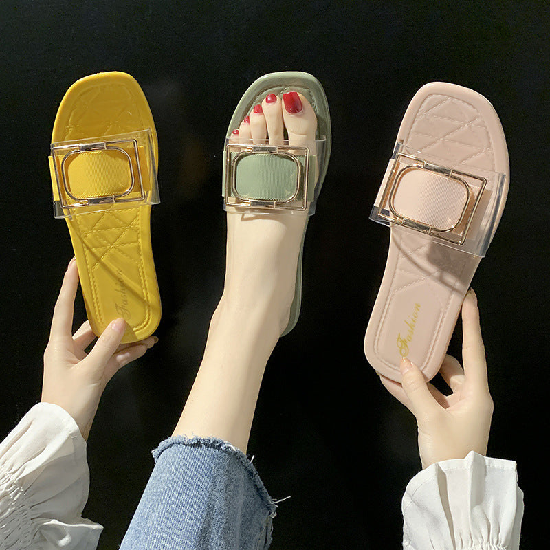 Summer Women's Slippers Transparent PVC Belt