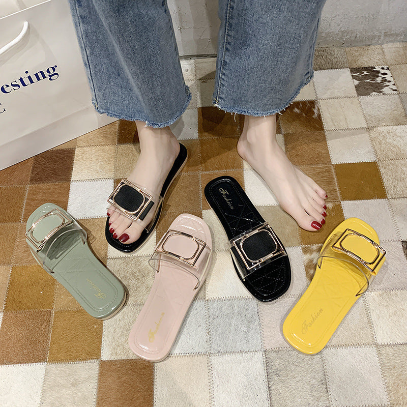 Summer Women's Slippers Transparent PVC Belt