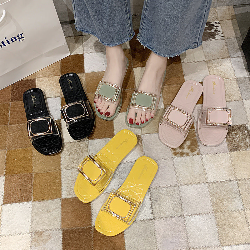 Summer Women's Slippers Transparent PVC Belt