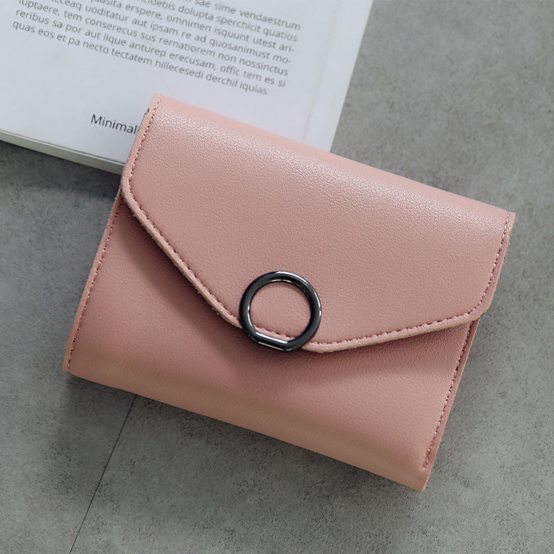 Small Circle Decoration Tri-Fold Simple Buckle Wallet