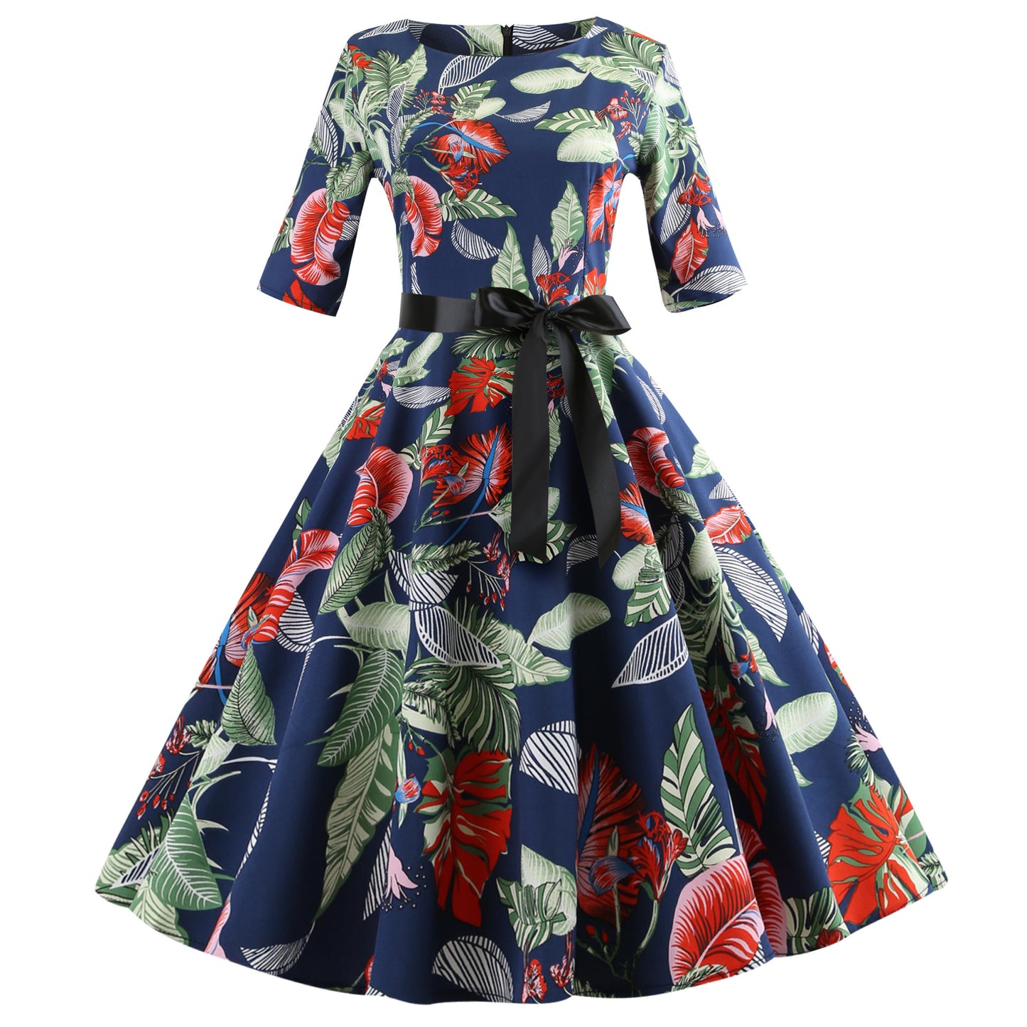 Summer Hot Sale Mid-sleeve Printed Retro Big Dress With 4 Patterns