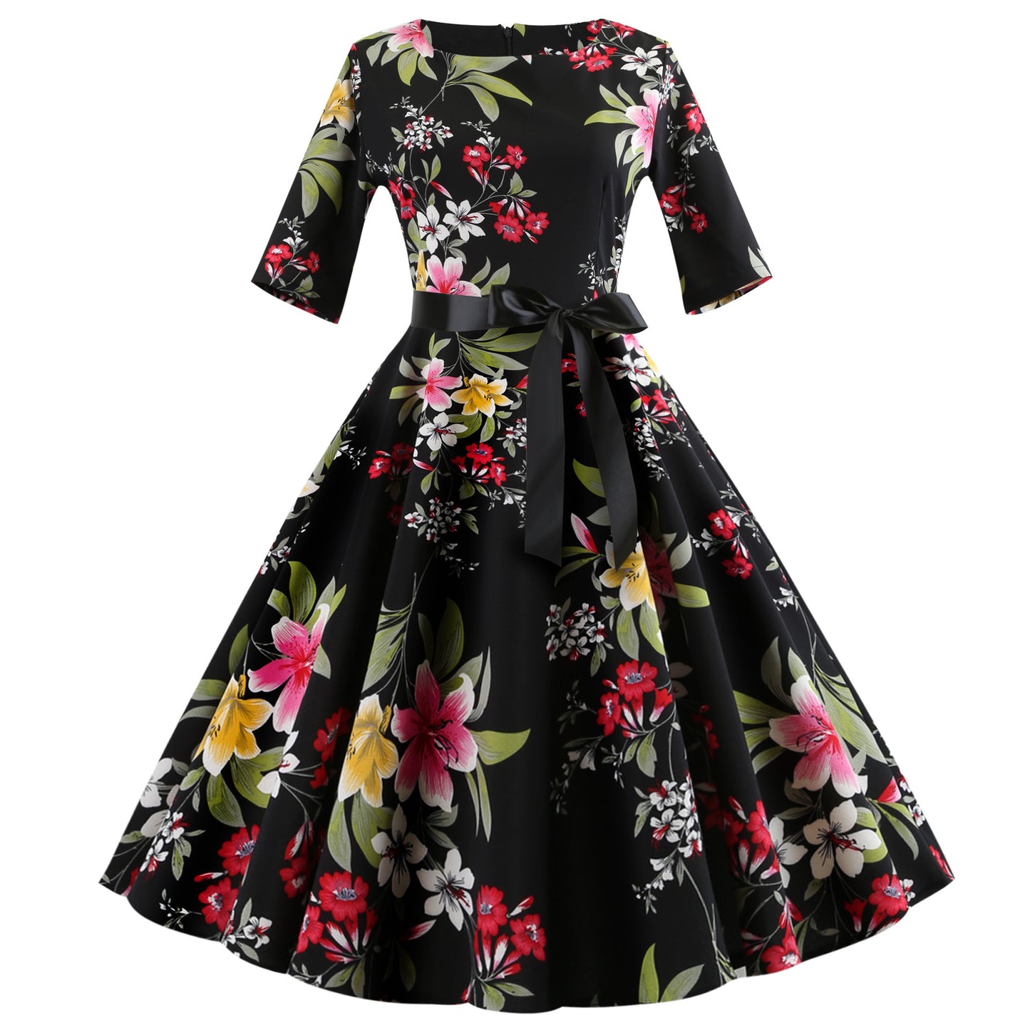 Summer Hot Sale Mid-sleeve Printed Retro Big Dress With 4 Patterns