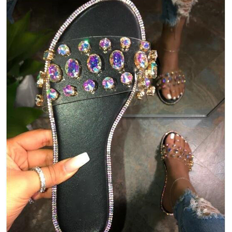 Transparent Film Dlat-heeled Large Size Sandals And Slippers