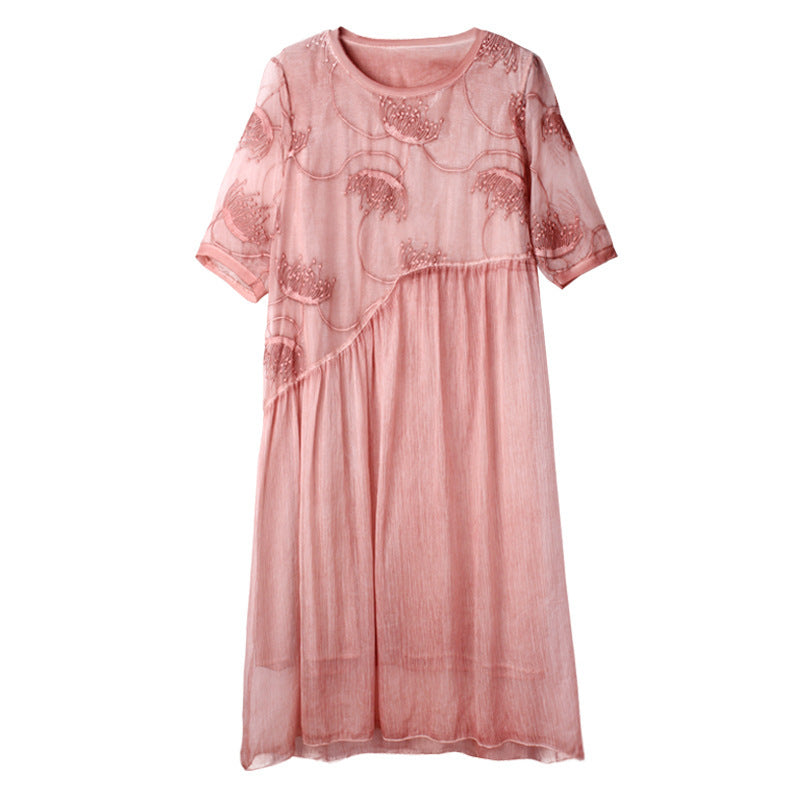 Women's Fashionable Slimming Chiffon Stitching Embroidery Dress