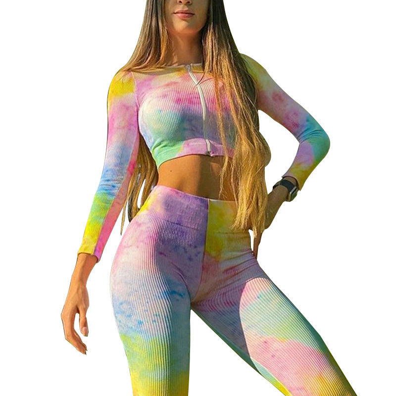 Zipper long-sleeved top hip-lifting leggings suit