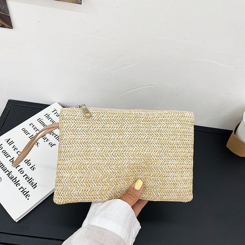 Women's Wheat Straw Mobile Phone Change Clutch Bag