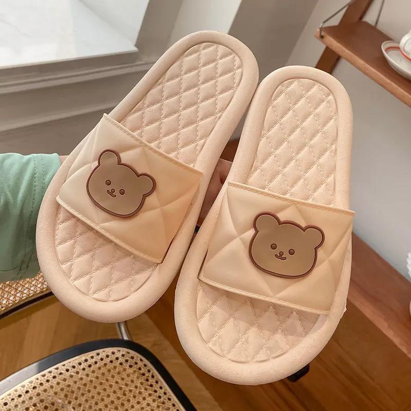 Summer Beach Flip Flops Cartoon Bear Soft Bottom Bathroom Home Slippers