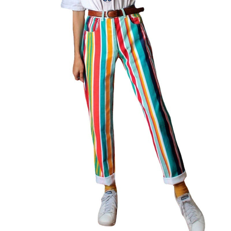 Women's Striped Pants Printing Temperament Plus Size Trousers