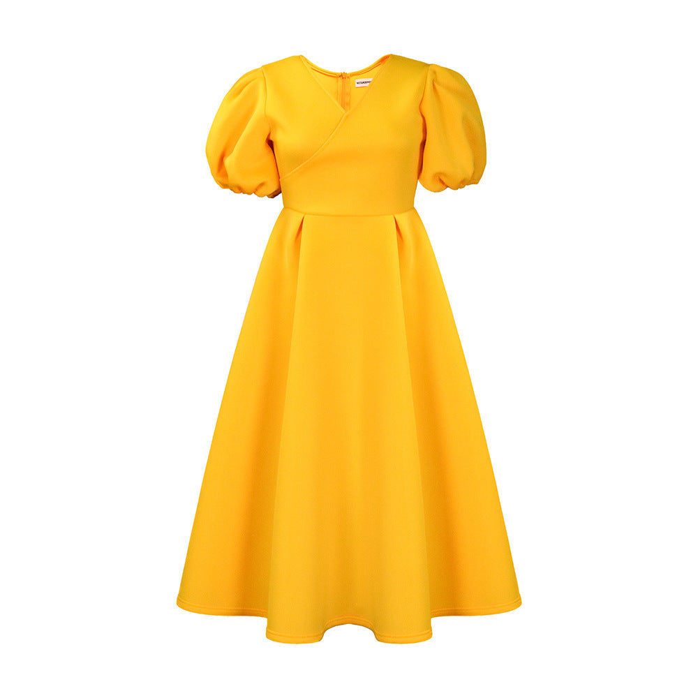 Women's V-neck Puff Sleeve Plus Size Dress