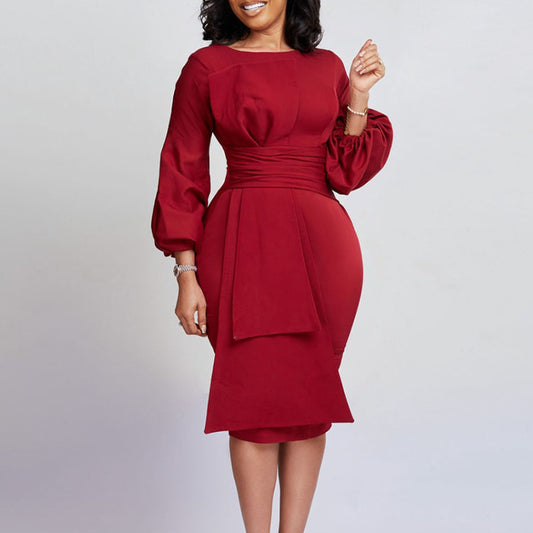 Solid Color Sheath Business Temperament Plus Size Dress