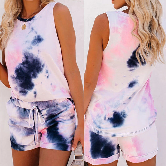 Summer Women's Casual Printed Tie-Dye Pajamas Home Service Suit