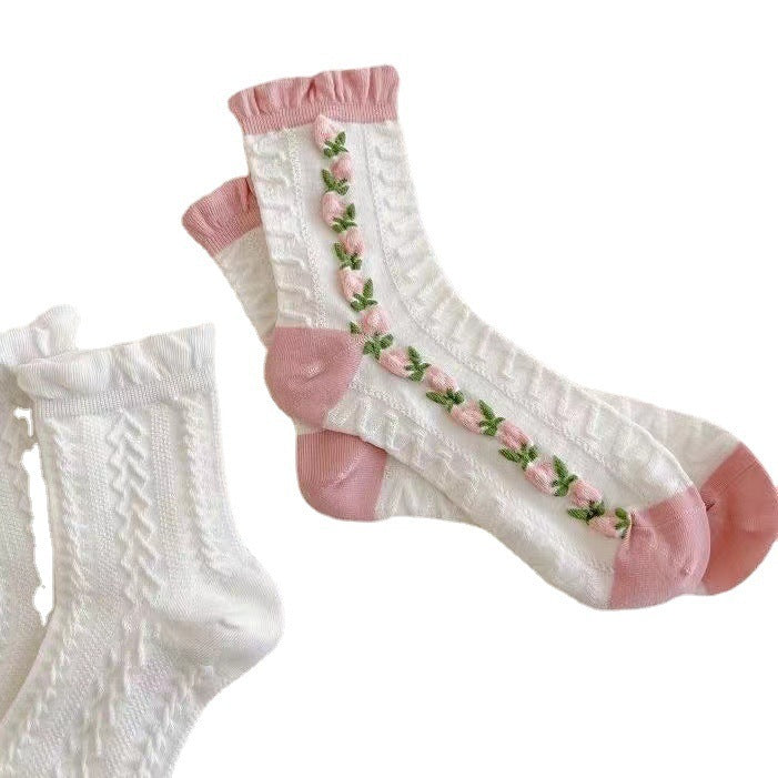 Women's Japanese Style Mid Tube Lace Socks