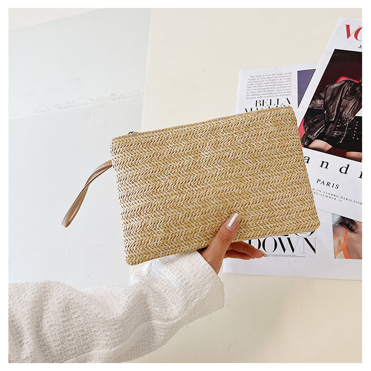 Women's Wheat Straw Mobile Phone Change Clutch Bag