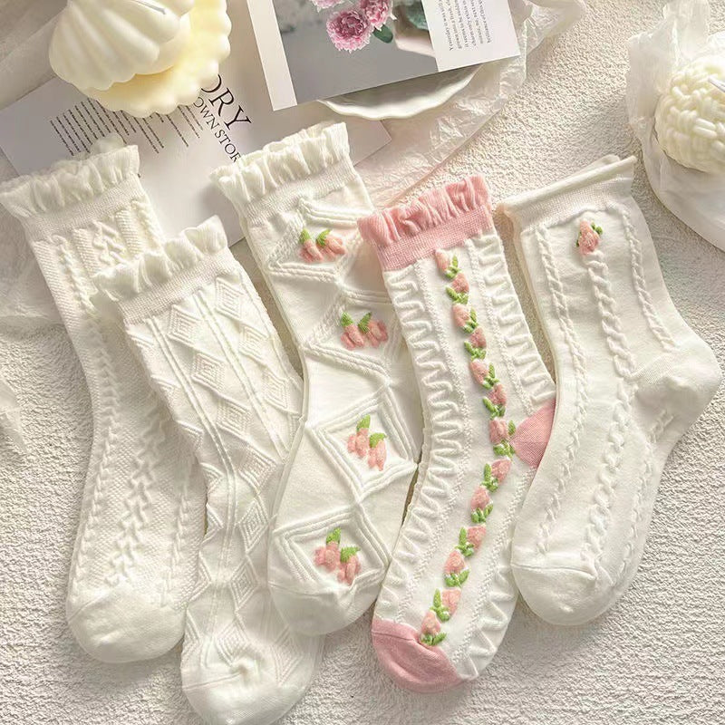 Women's Japanese Style Mid Tube Lace Socks