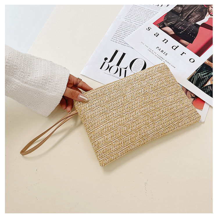 Women's Wheat Straw Mobile Phone Change Clutch Bag