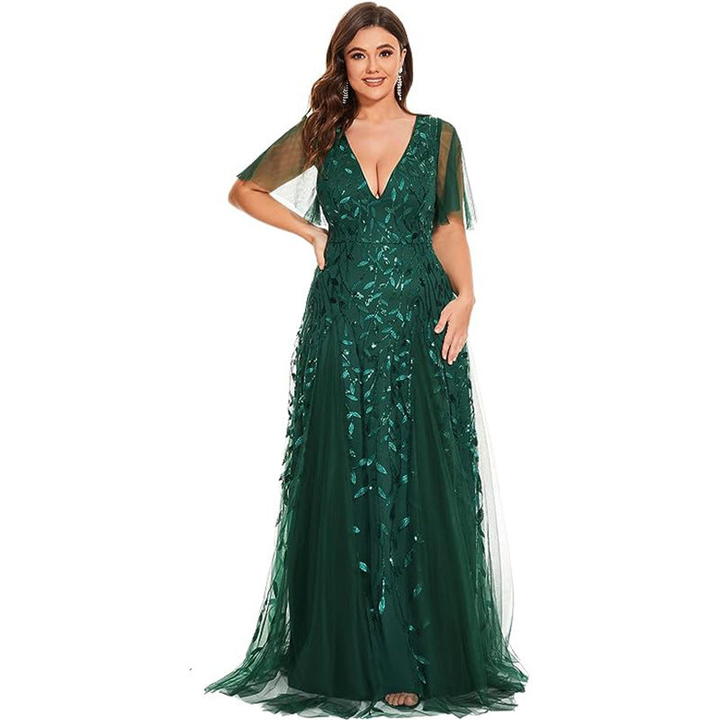 Women's Plus Size Bridesmaid Sequined Net Fishtail Dress