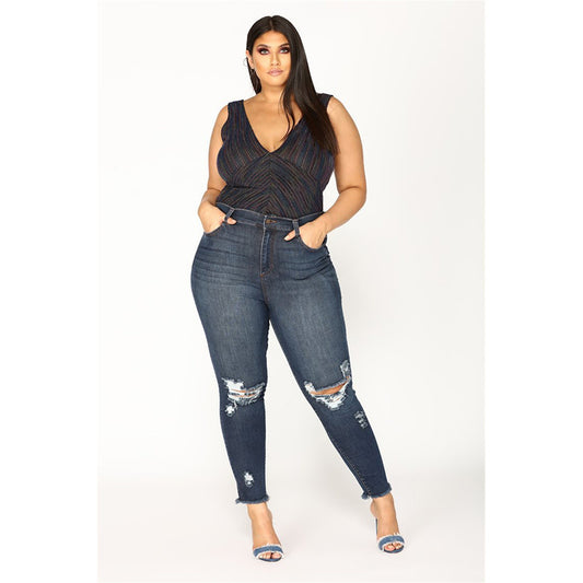 Women's Stretch Shredded Hip Raise Plus Size Jeans