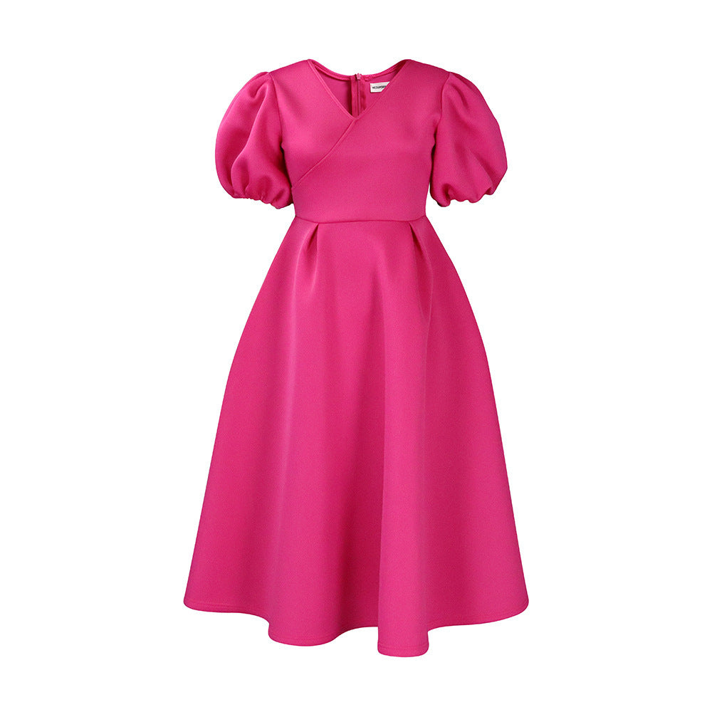 Women's V-neck Puff Sleeve Plus Size Dress