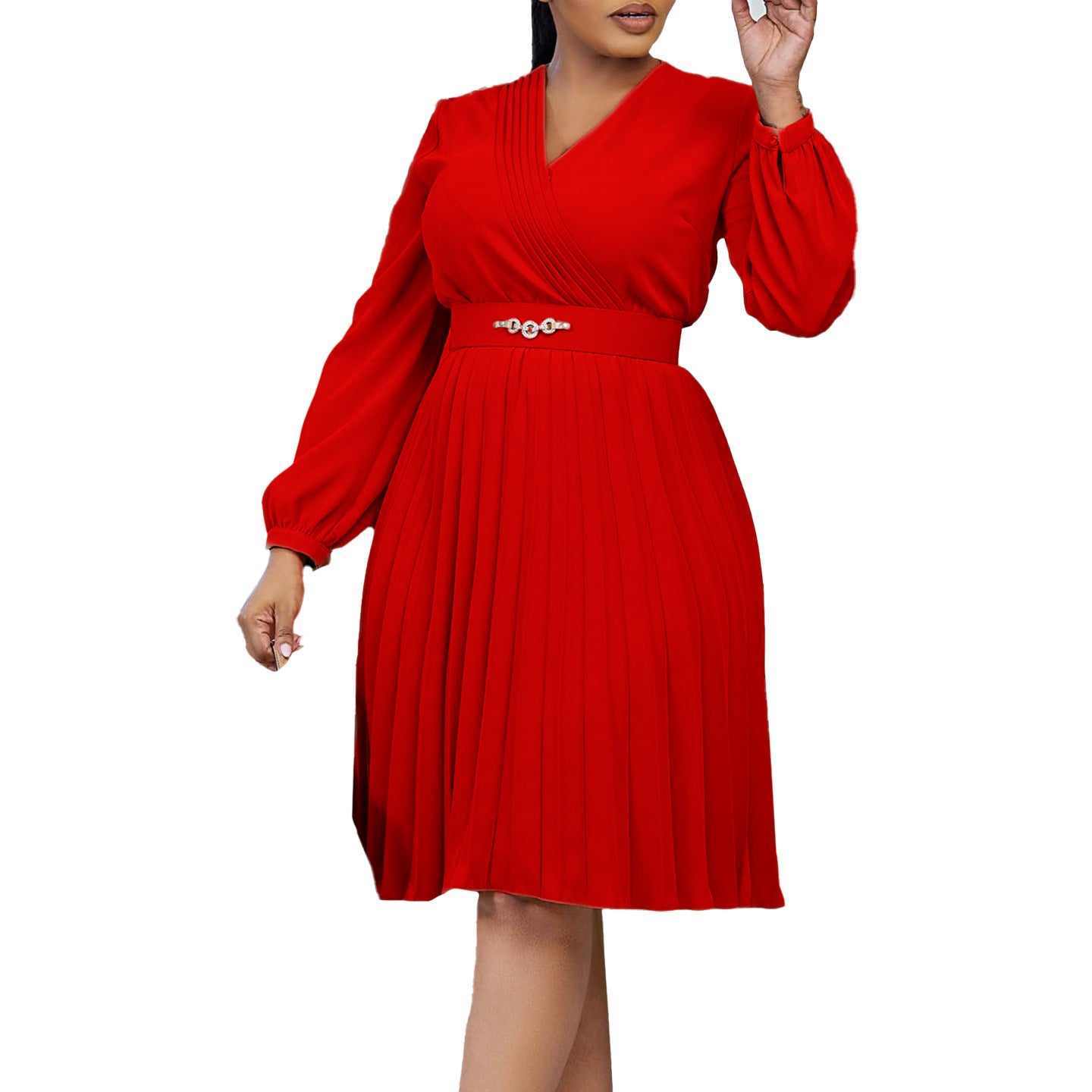 V-neck Fashion Pleated Plus Size Women's Dress