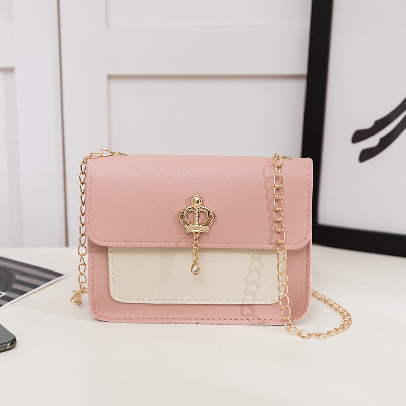 Women's Contrast Color Crown Ornaments Small Square Bag