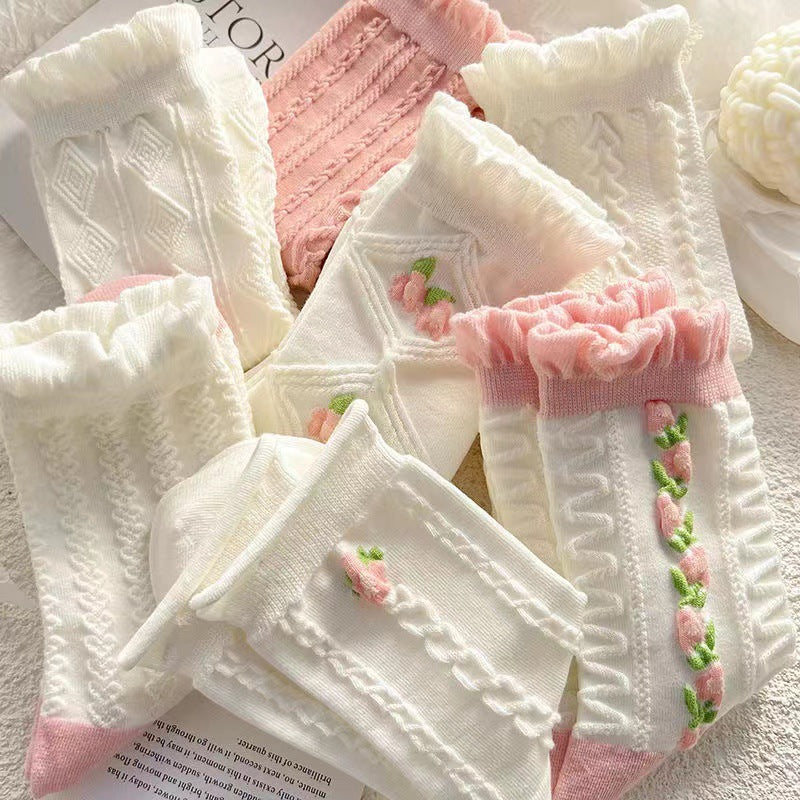 Women's Japanese Style Mid Tube Lace Socks