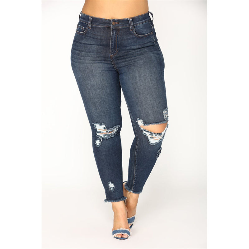 Women's Stretch Shredded Hip Raise Plus Size Jeans