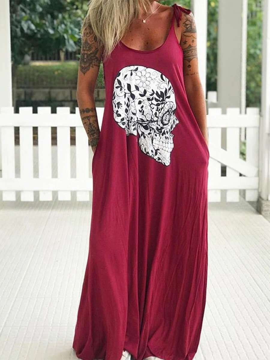 Round Neck Short Sleeve Printed Lotus Long Dress