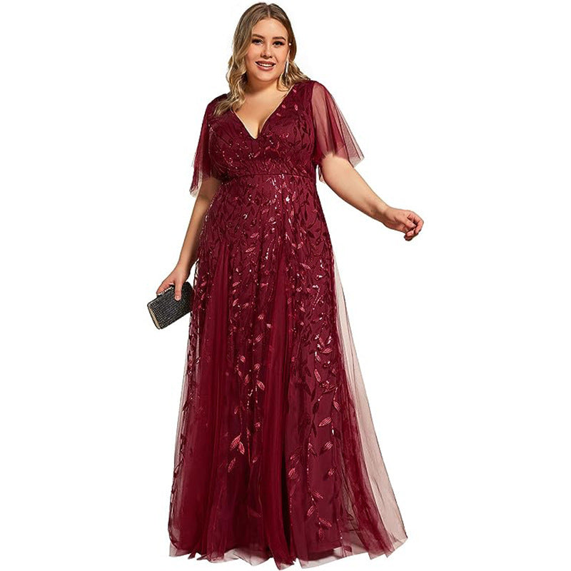 Women's Plus Size Bridesmaid Sequined Net Fishtail Dress