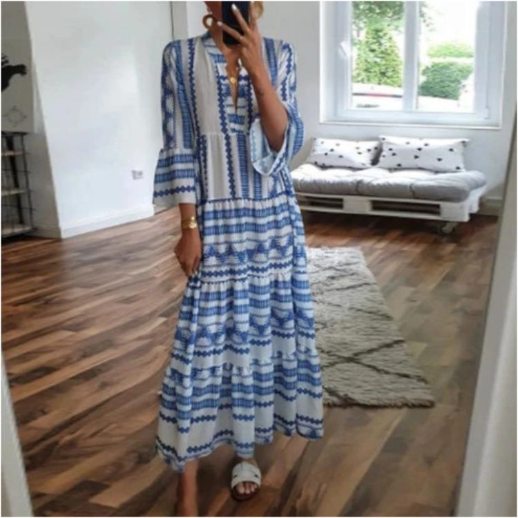 Summer New Ladies Dress Geometric Print Long Skirt Bohemian Style Skirt