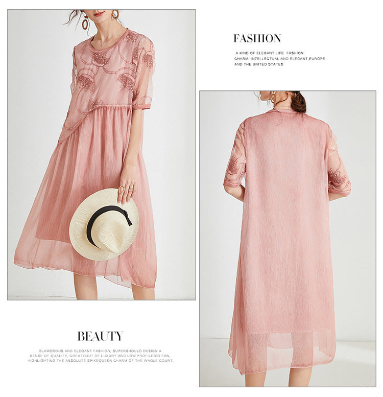 Women's Fashionable Slimming Chiffon Stitching Embroidery Dress