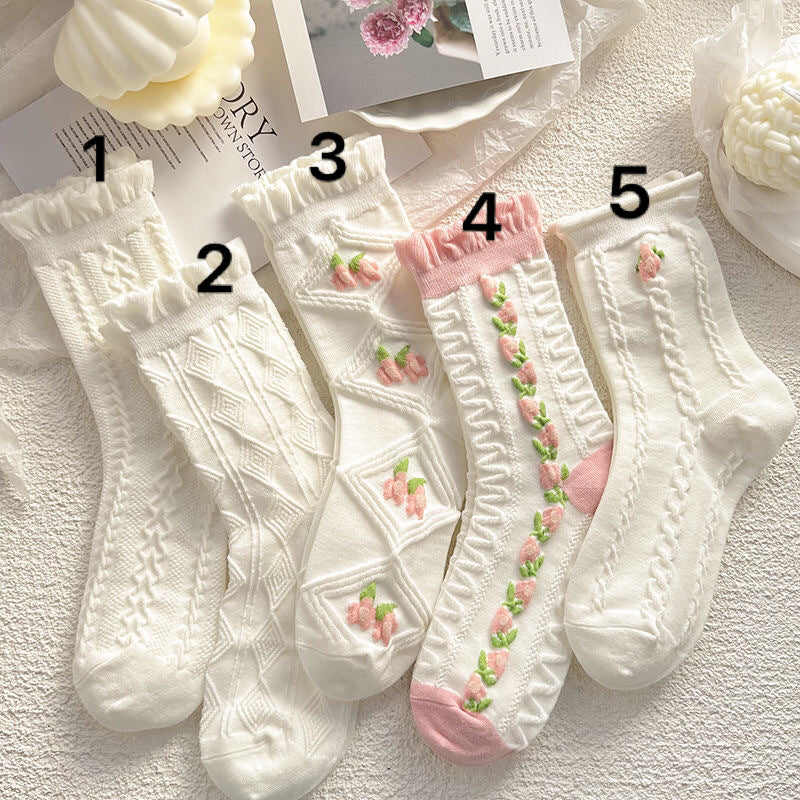 Women's Japanese Style Mid Tube Lace Socks